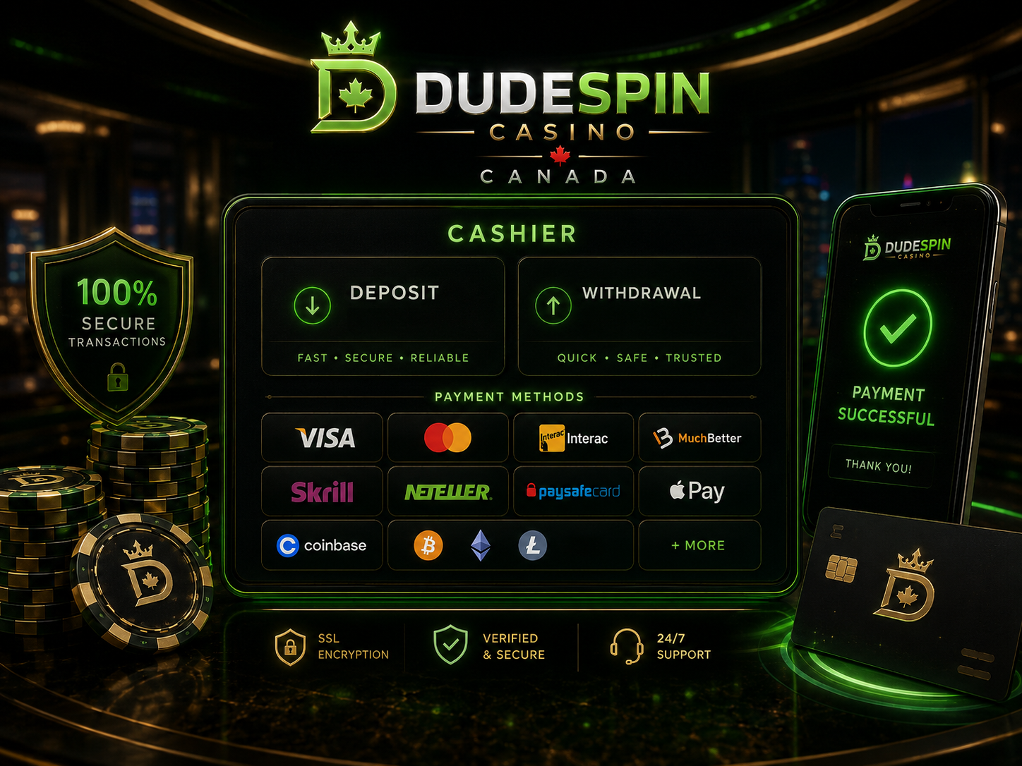 Dudespin Casino deposits and withdrawals Dudespin casino payment methods